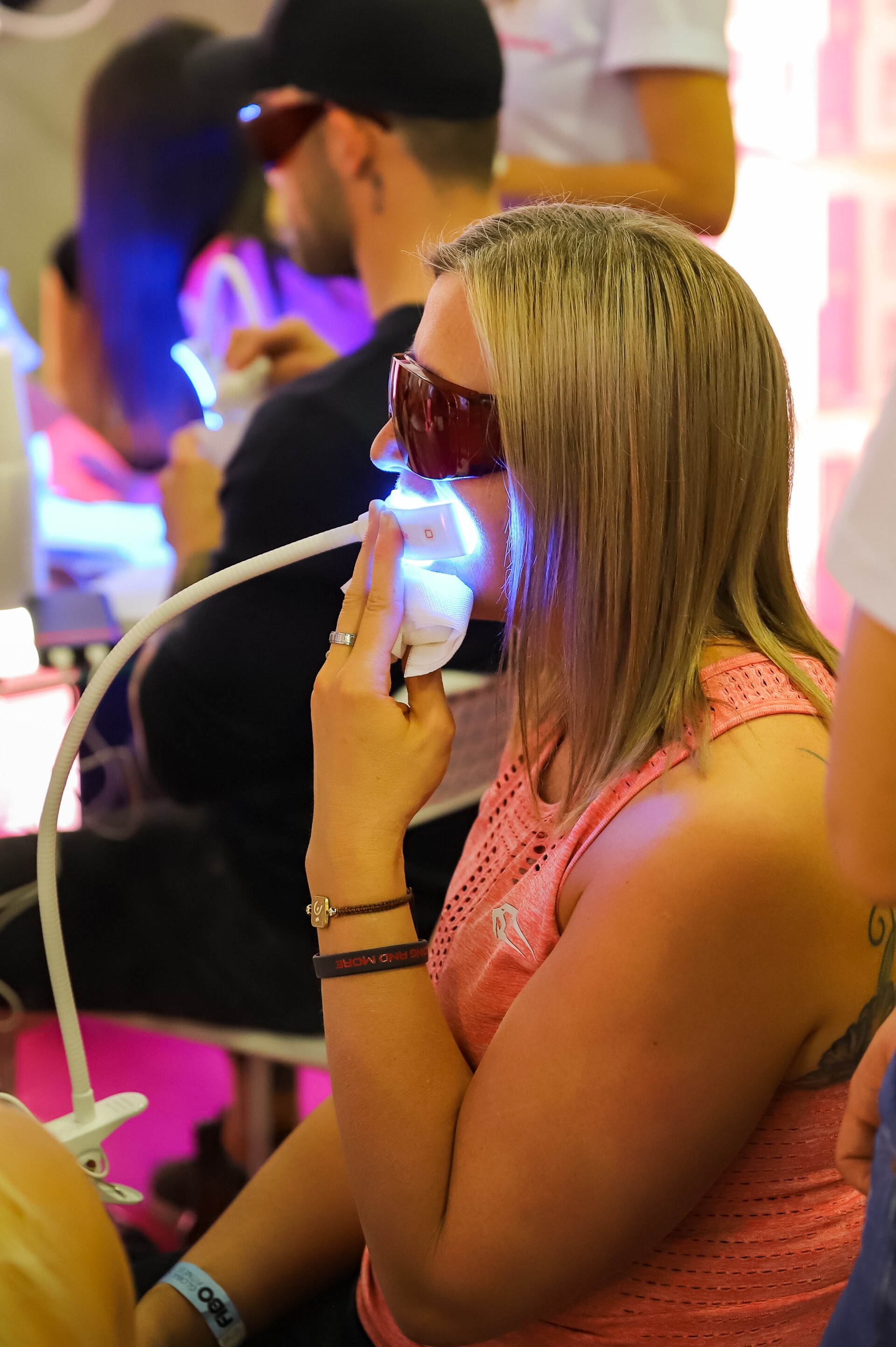 A teeth whitening procedure being carried out in a clinic